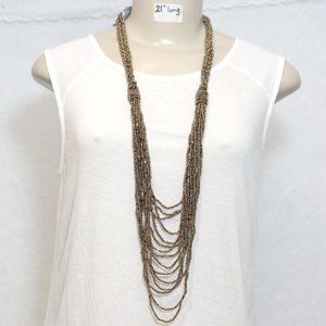 Tickeled Pink Metallic Bronze Multilayer Knotted Braided Necklace